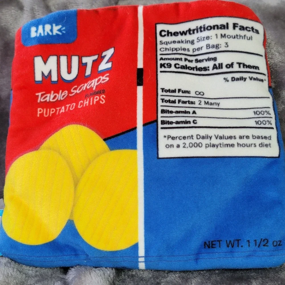 Bark Mutz Puptato Chips Dog Toy OS Red Blue Excellent Crinkle Hide-A-Treat Plush